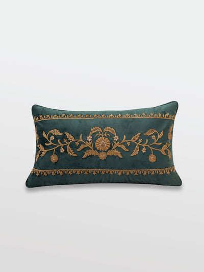 Ziya Forest Green Embroidered Cushion