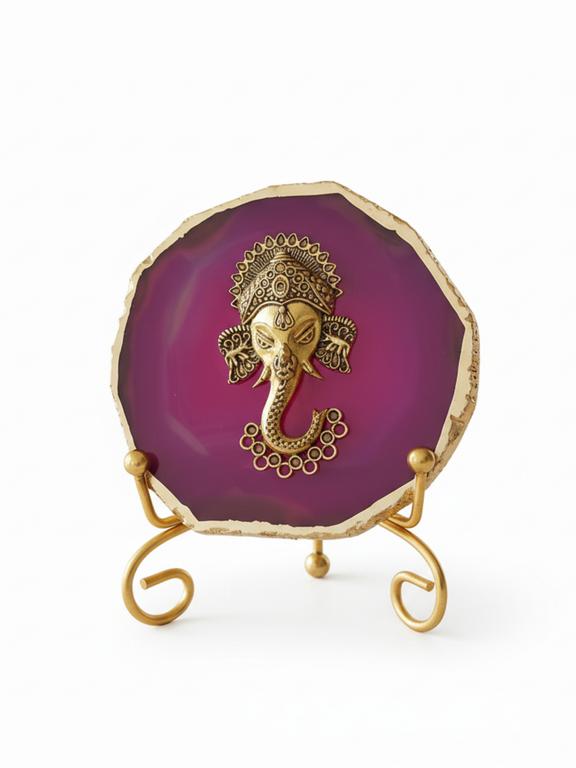 Agate Metal Ganesha Decorative Plate with Stand