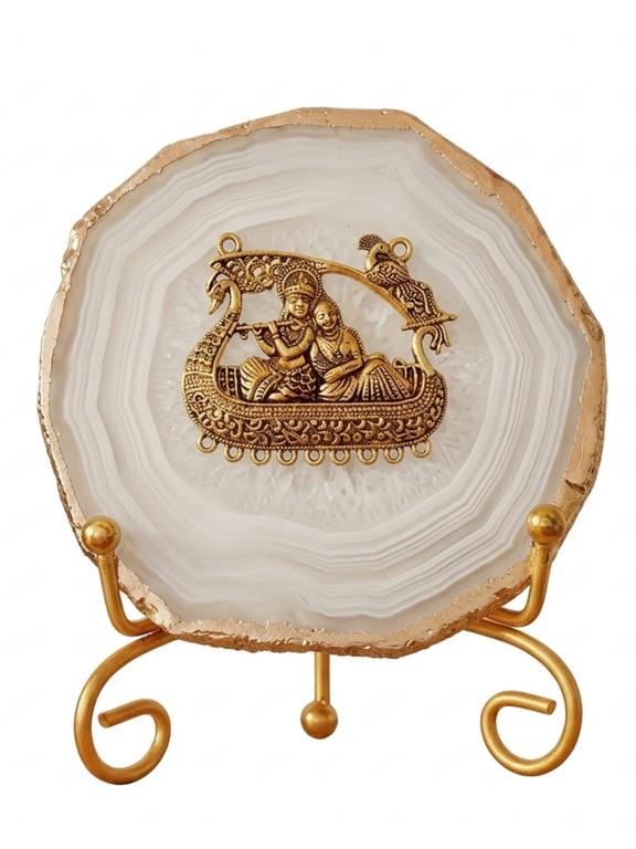 Agate Metal Radha Krishna Decorative Plate with Stand
