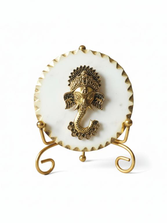 Premium Marble Metal Ganesha Decorative Plate with Stand