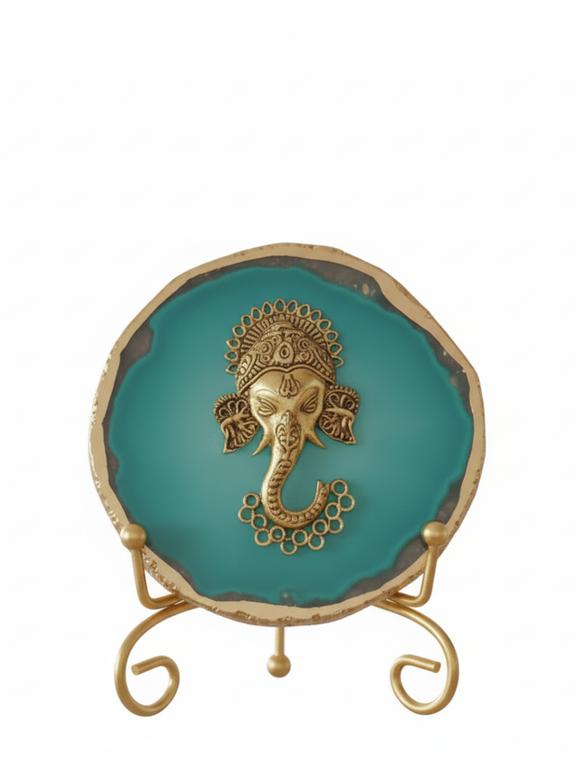 Agate Metal Ganesha Decorative Plate with Stand