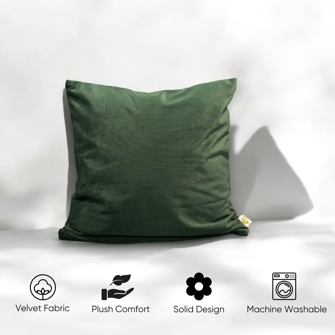 Green Velvet Cushion Cover | Emerald Enclave | Solid - Set of 2