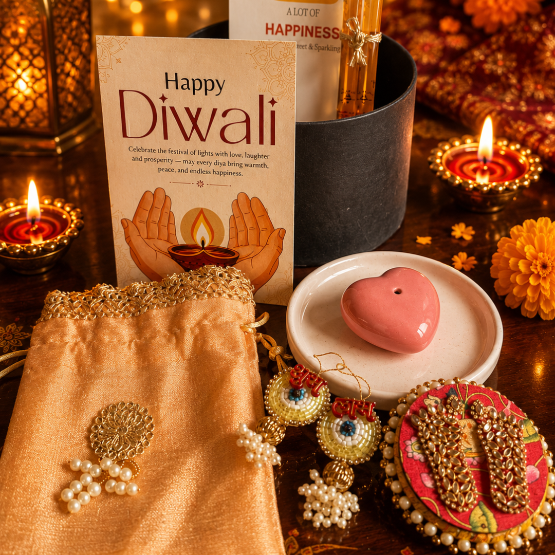 Midnight Heart Agarbatti Gift Box | Diwali Gift Hamper with Shubh Labh & Mata Laxmi Charan - https://artecasa.in/