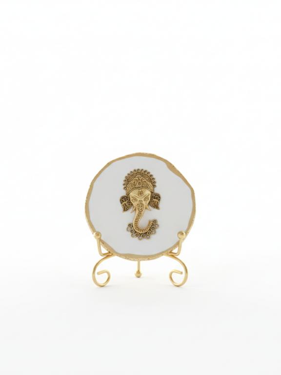 Agate Metal Ganesha Decorative Plate with Stand