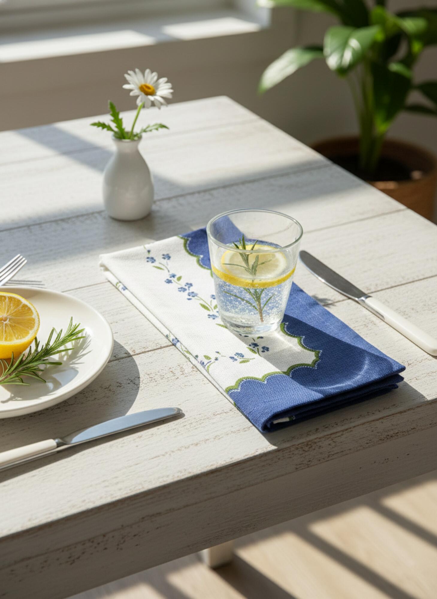 Blue Meadow Scallop Printed Cotton Napkins