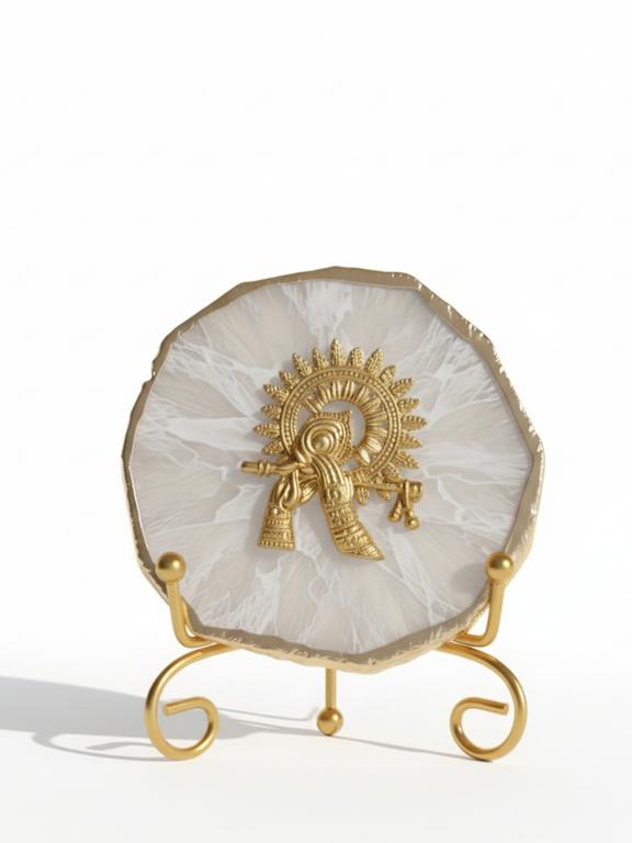 Agate Metal Krishna Decorative Plate with Stand