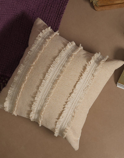 Set Of 2 - Beige Lurex Embellishment Cushion Cover - 18"X18"