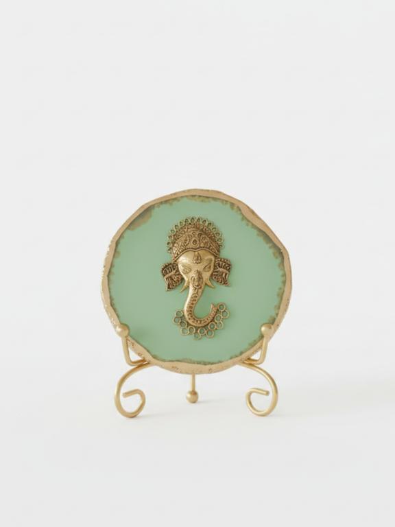 Agate Metal Ganesha Decorative Plate with Stand