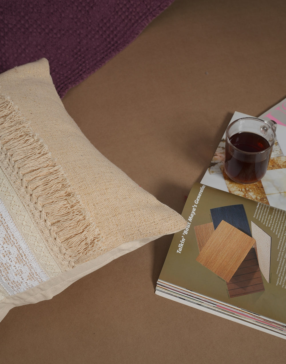 Set Of 2 - Beige Lurex Embellishment Cushion Cover - 16"X16"