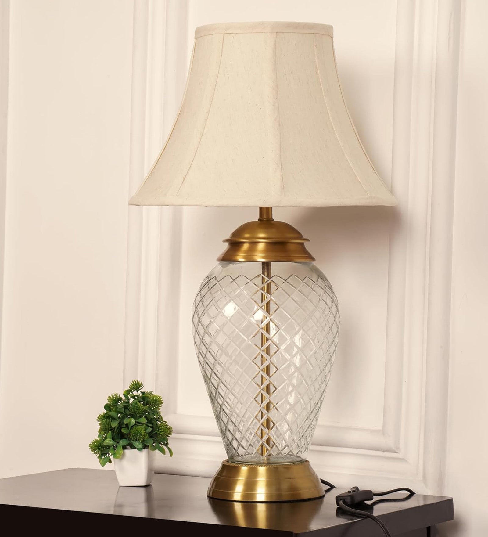 Diamond-Cut Glass Table Lamp, Antique Brass (23") – Bell Shade