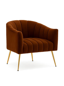 Modern Velvet Barrel Chair with Gold Metal Legs