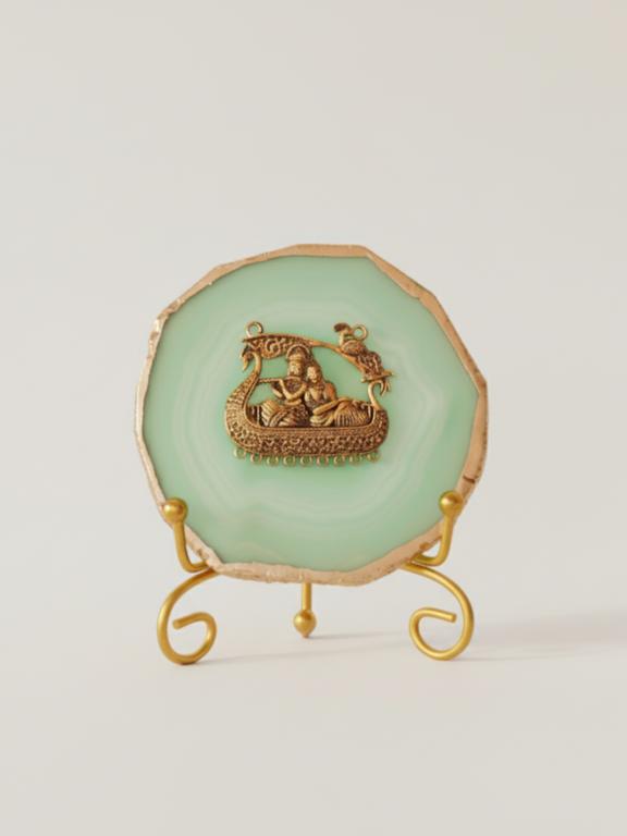 Agate Metal Radha Krishna Decorative Plate with Stand