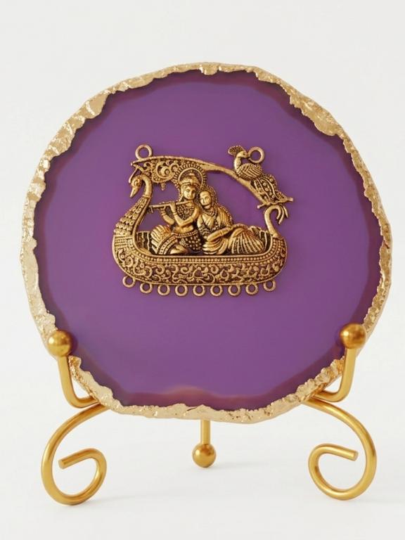 Agate Metal Radha Krishna Decorative Plate with Stand