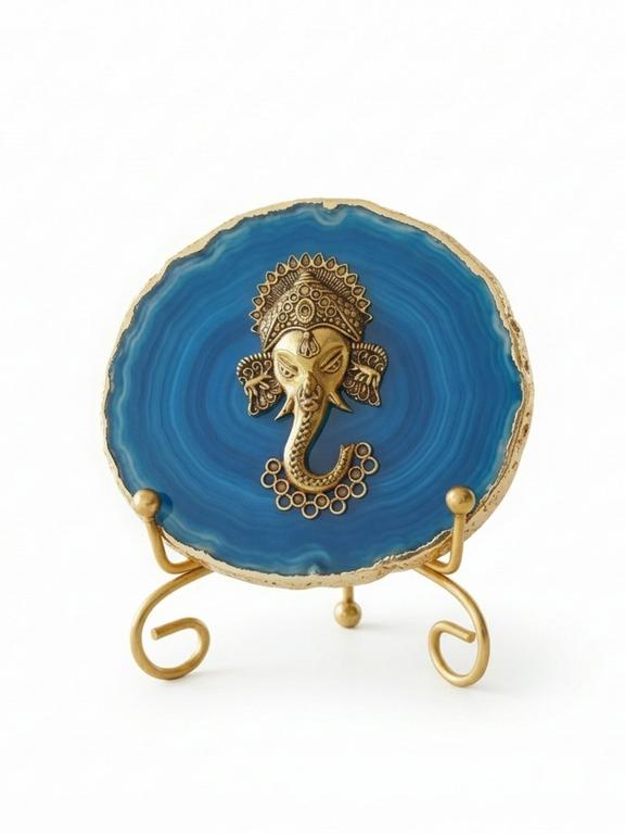 Agate Metal Ganesha Decorative Plate with Stand