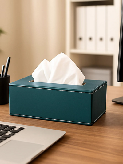 Leather Tissue Box-Bottle Green