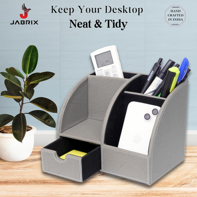 Leather Desk Organizer with Drawer – 4-Compartment