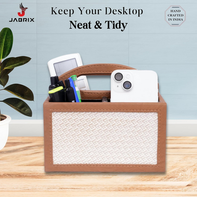Square Vegan Leather Desk Organizer – 3-Compartment