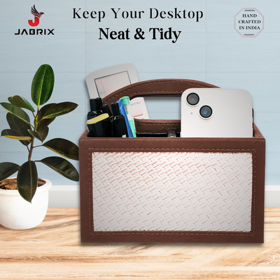 Square Vegan Leather Desk Organizer – 3-Compartment