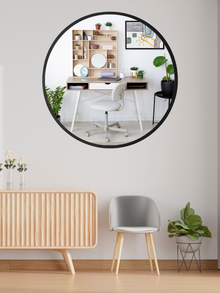 Black Round Mirror in Steel Frame