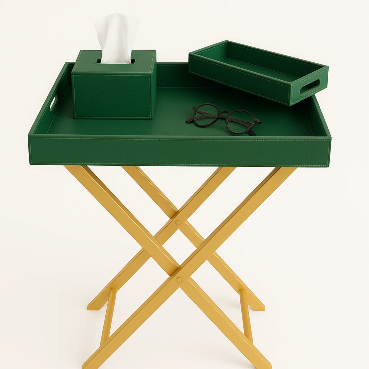 Pu Leather Foldable Tray with Metal Stand-Green