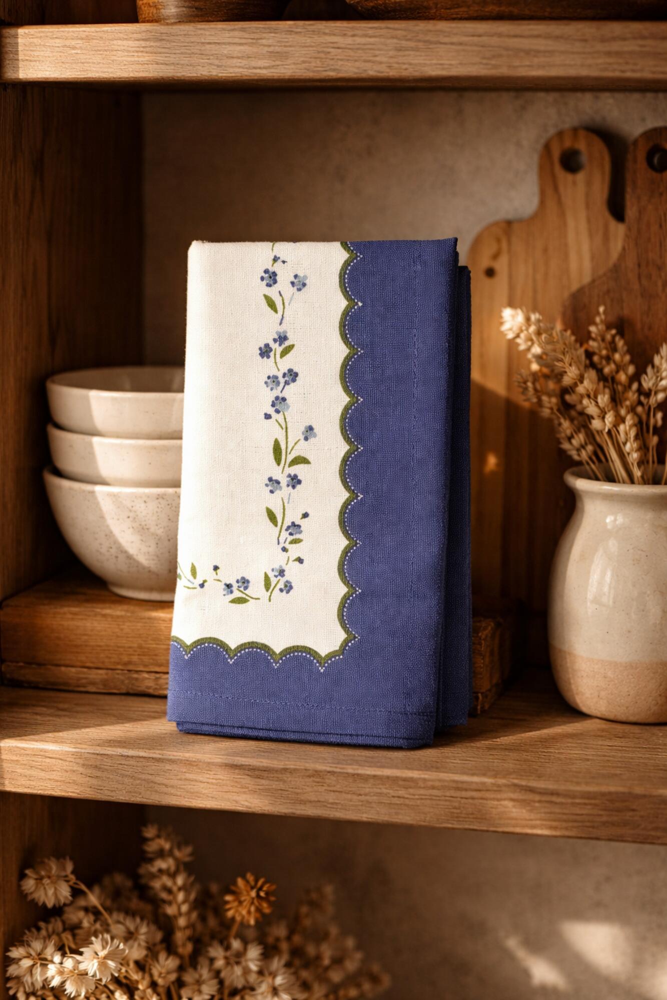Blue Meadow Scallop Printed Cotton Napkins