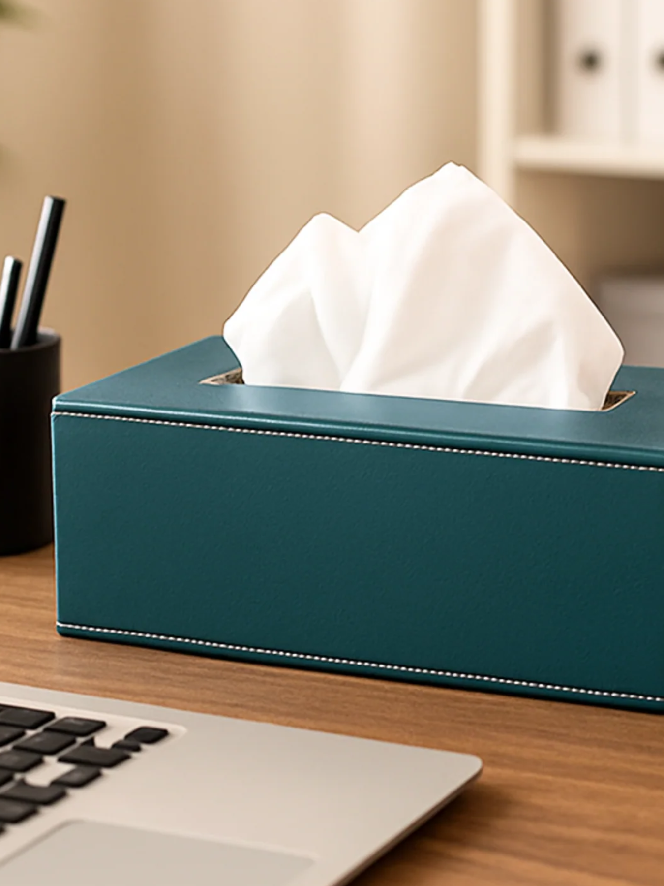 Leather Tissue Box-Bottle Green
