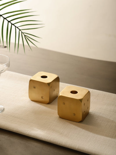 Golden Metal Dice Candle Holder and Table Decor