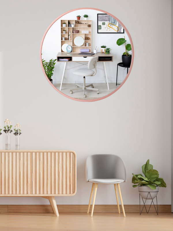 Rosegold Round Mirror in Steel Frame