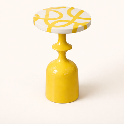 Citrine Curve Iron Side Table – Modern Yellow Pedestal Table