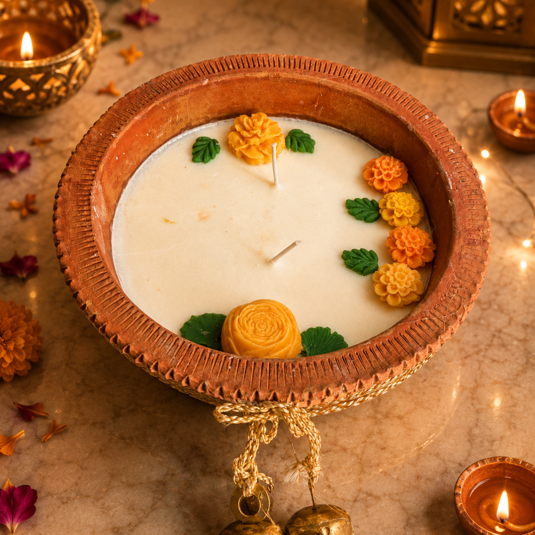 Earth Ember Terracotta Candle | Sandalwood Soy Wax Diwali Candle - https://artecasa.in/
