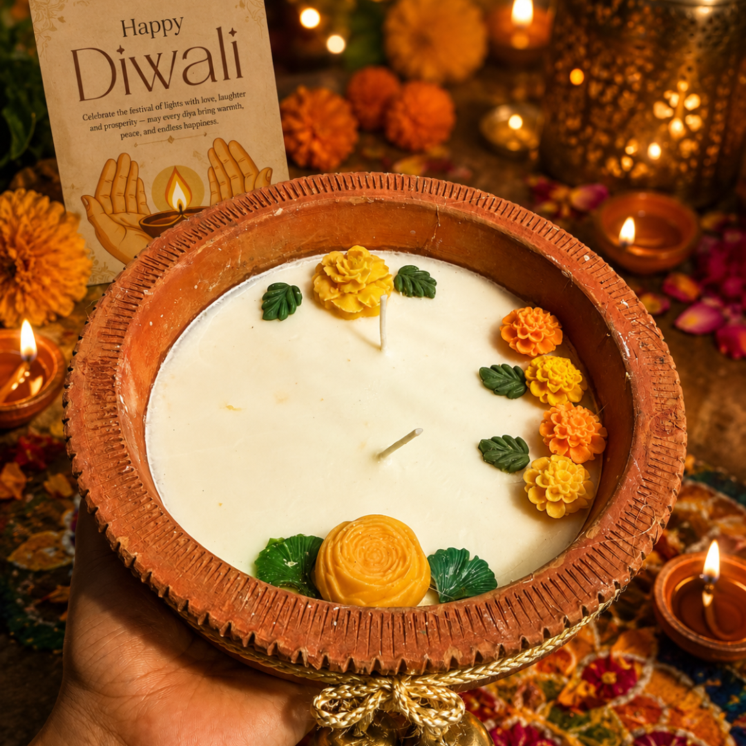 Earth Ember Terracotta Candle | Sandalwood Soy Wax Diwali Candle - https://artecasa.in/