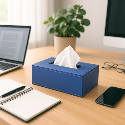 Leather Tissue Box- Navy Blue