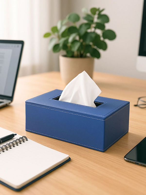 Leather Tissue Box- Navy Blue