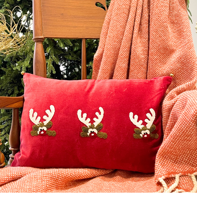 Rudolph Velvet Christmas Cushion Cover (12"X18")