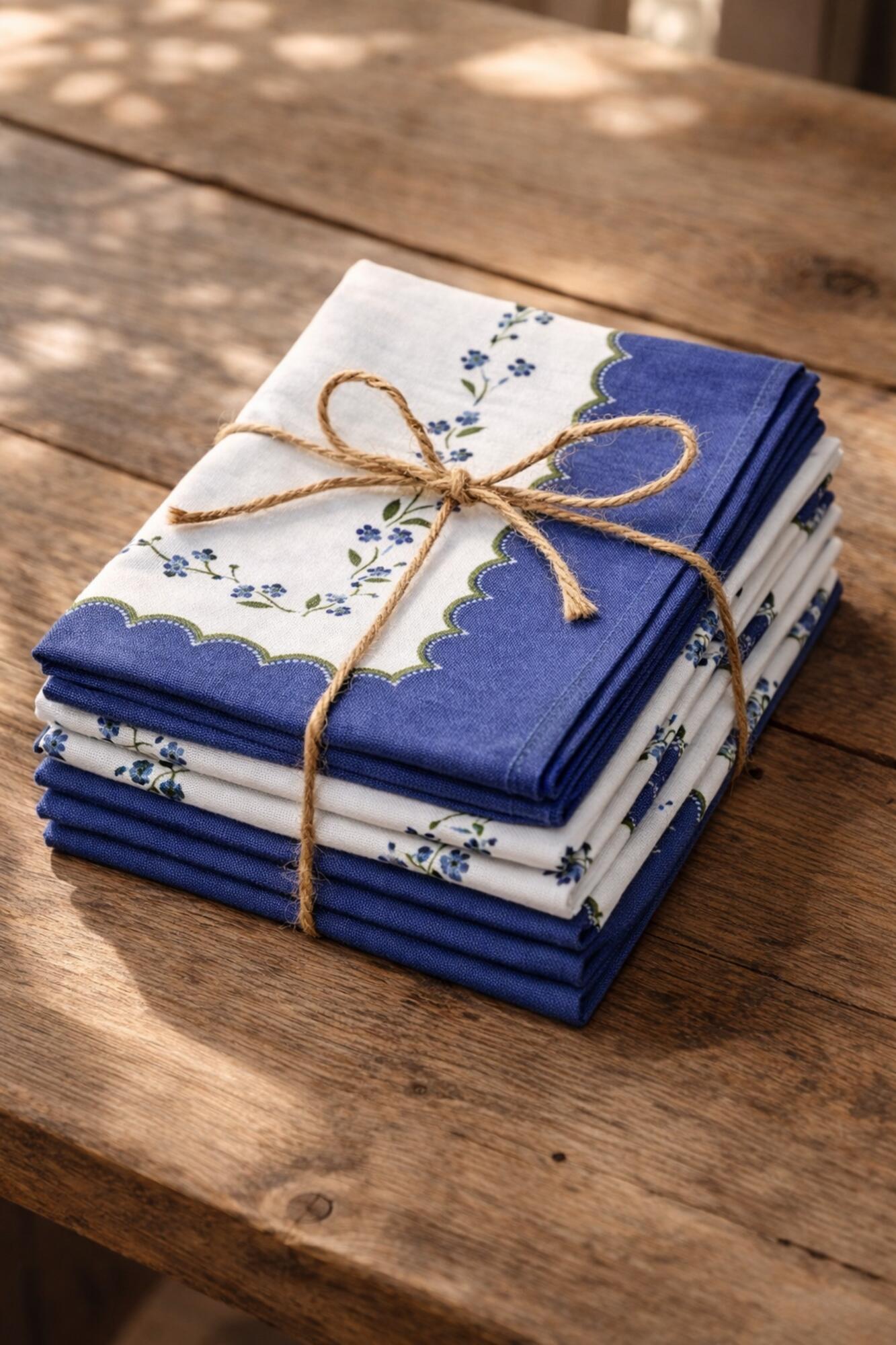 Blue Meadow Scallop Printed Cotton Napkins