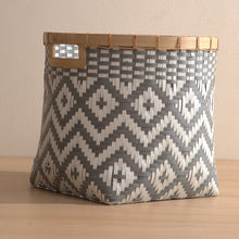 Round storage bin grey white