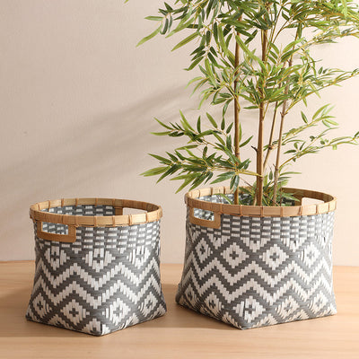 Round storage bin grey white