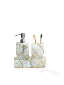 White Agate Bathroom Set includes Soap Dispenser Toothbrush Holder and Towel Tray Set of 3