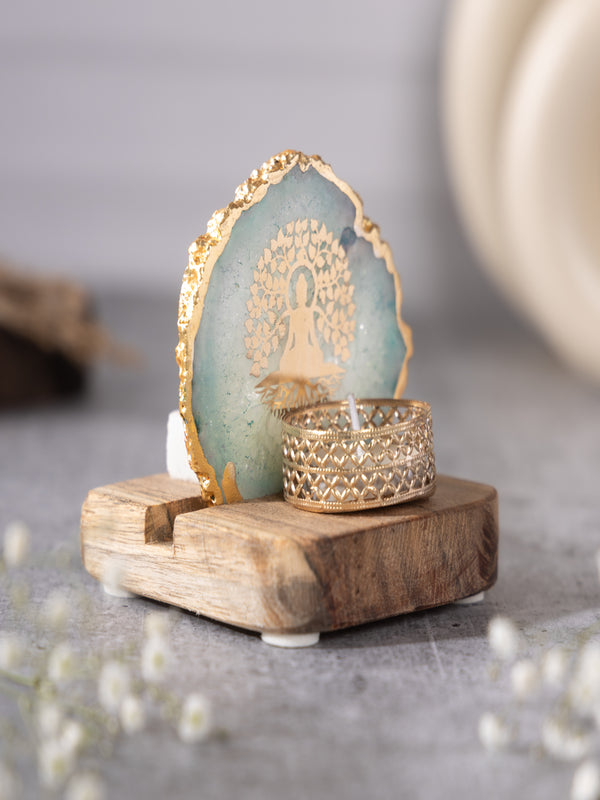 Budha Tree Agate Tealight Wooden