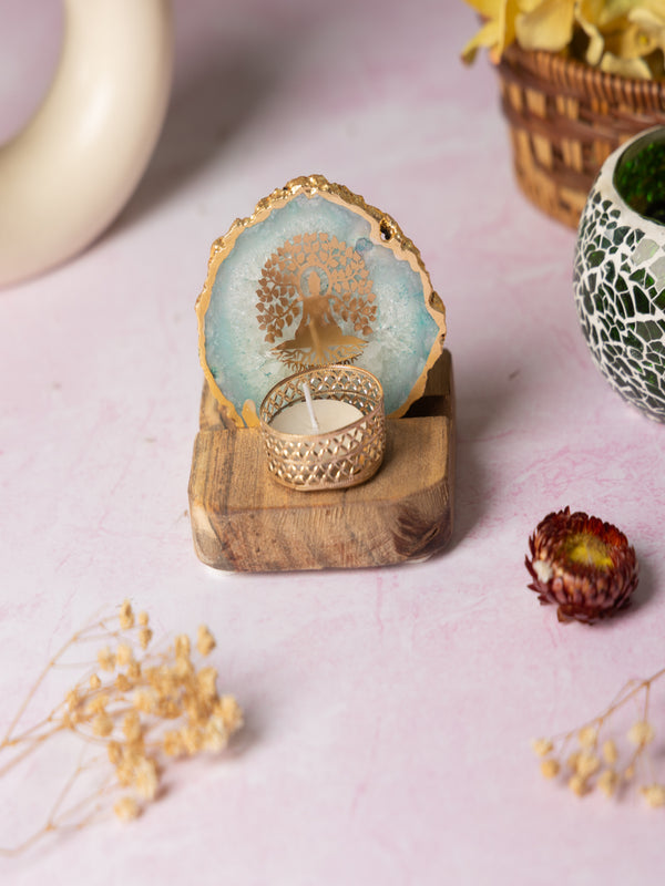 Budha Tree Agate Tealight Wooden