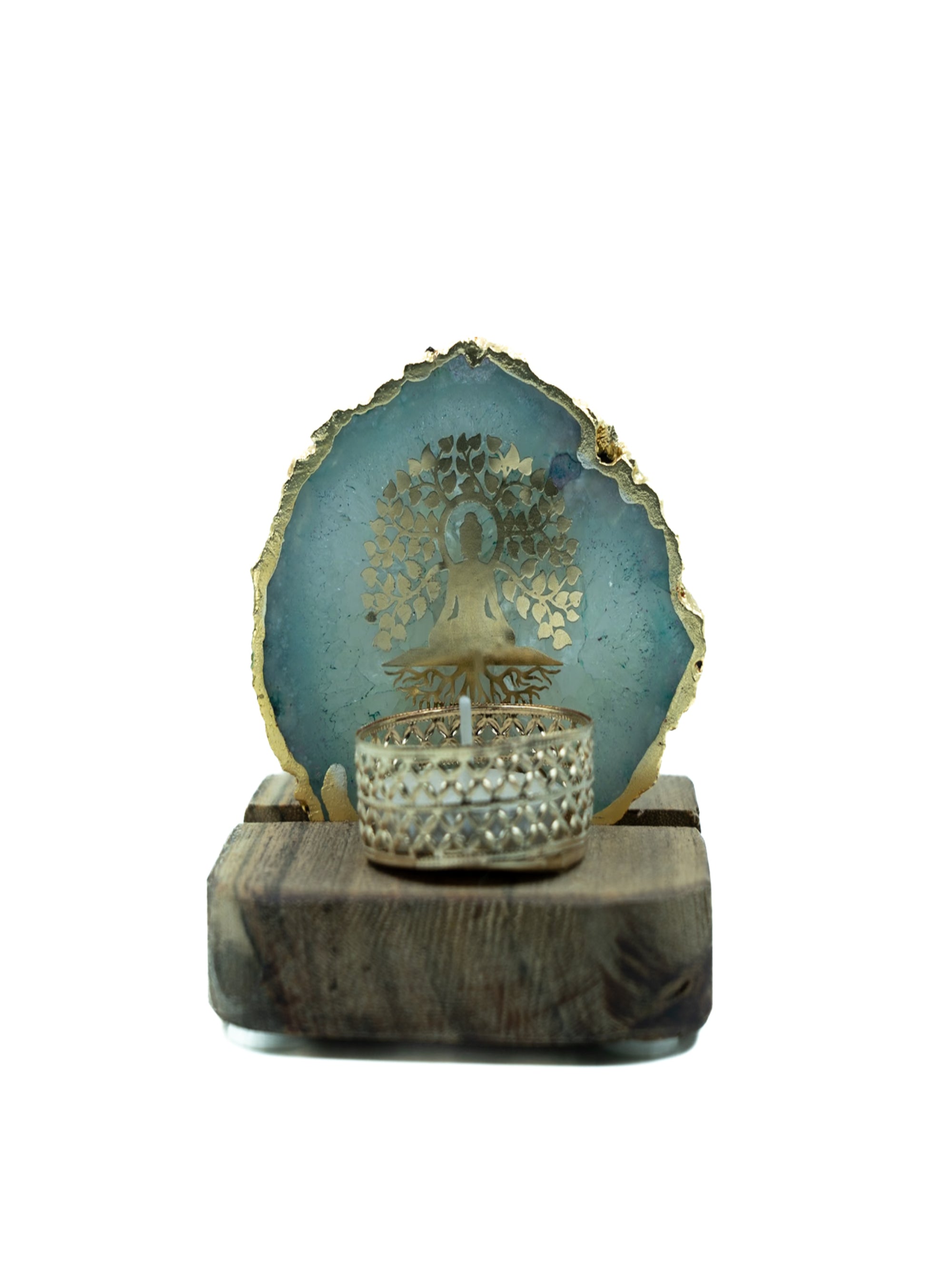 Budha Tree Agate Tealight Wooden