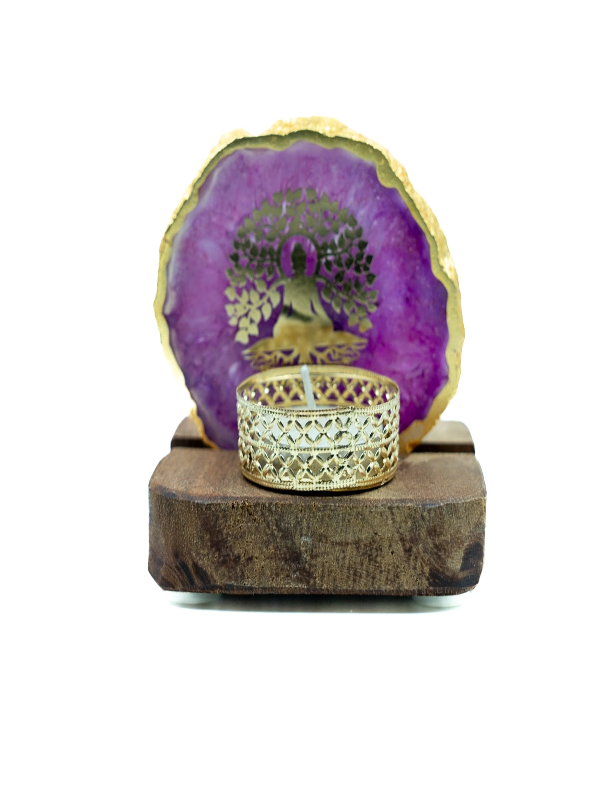Budha Tree Agate Tealight Wooden