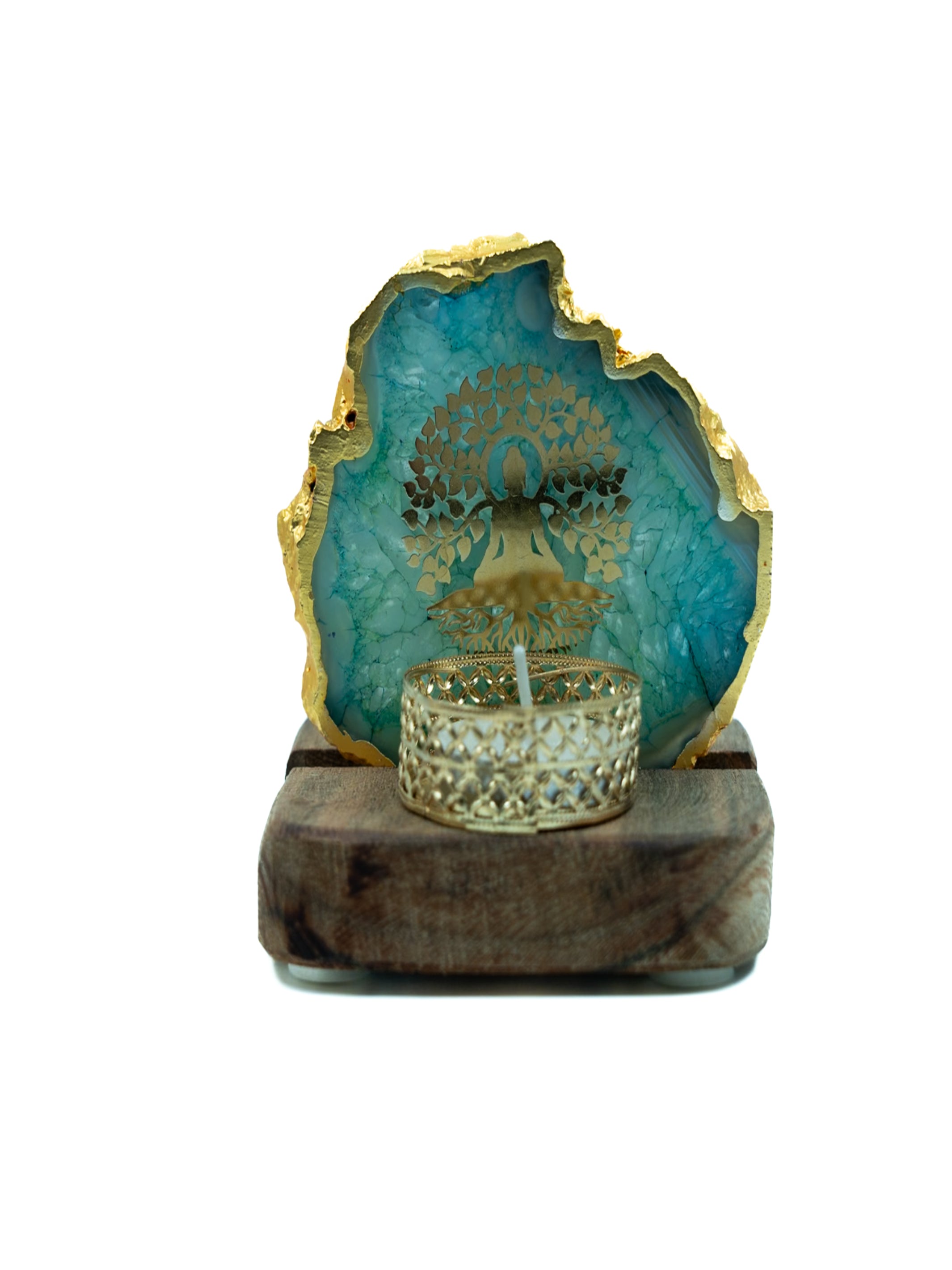 Budha Tree Agate Tealight Wooden