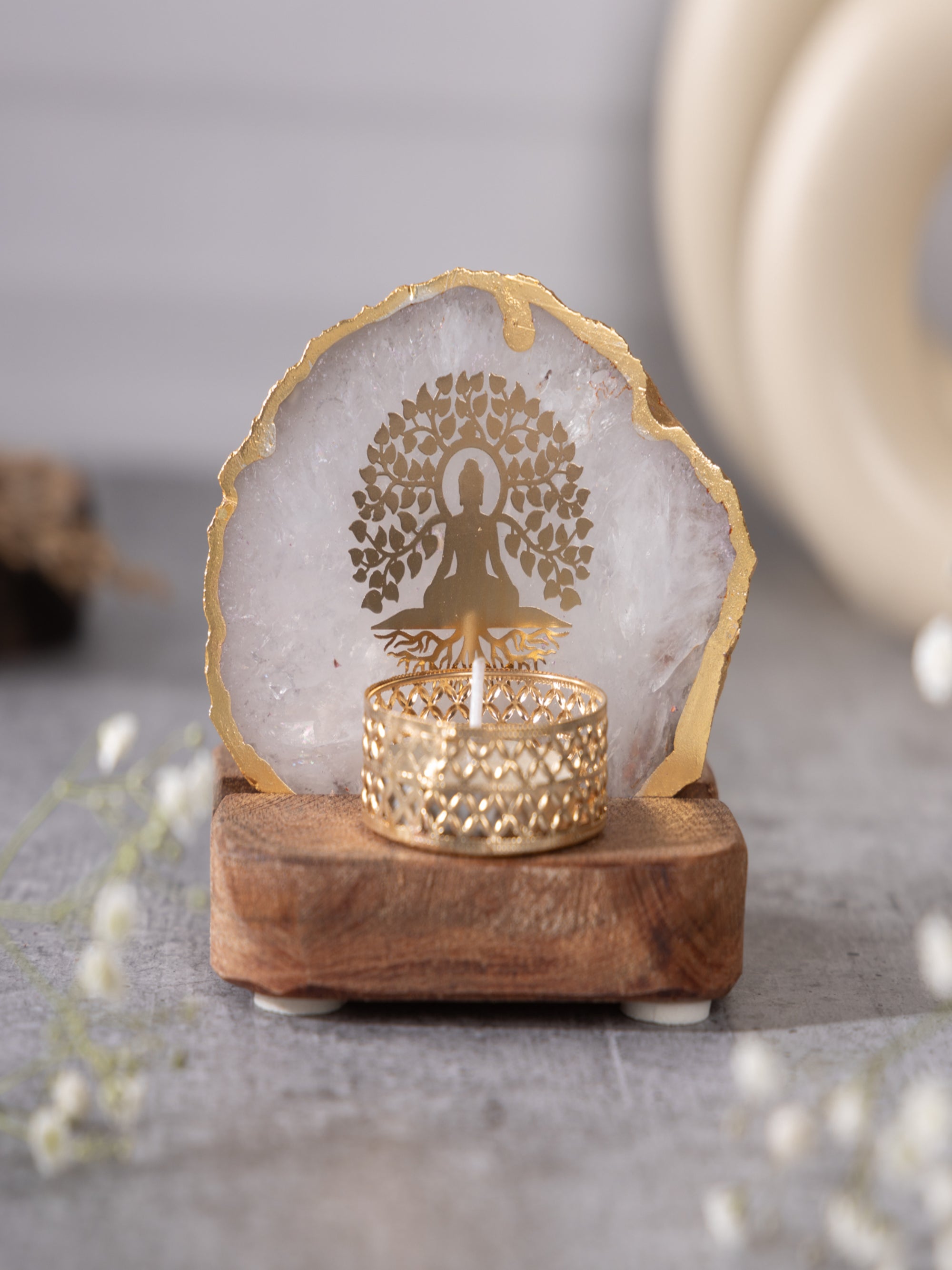 Budha Tree Agate Tealight Wooden