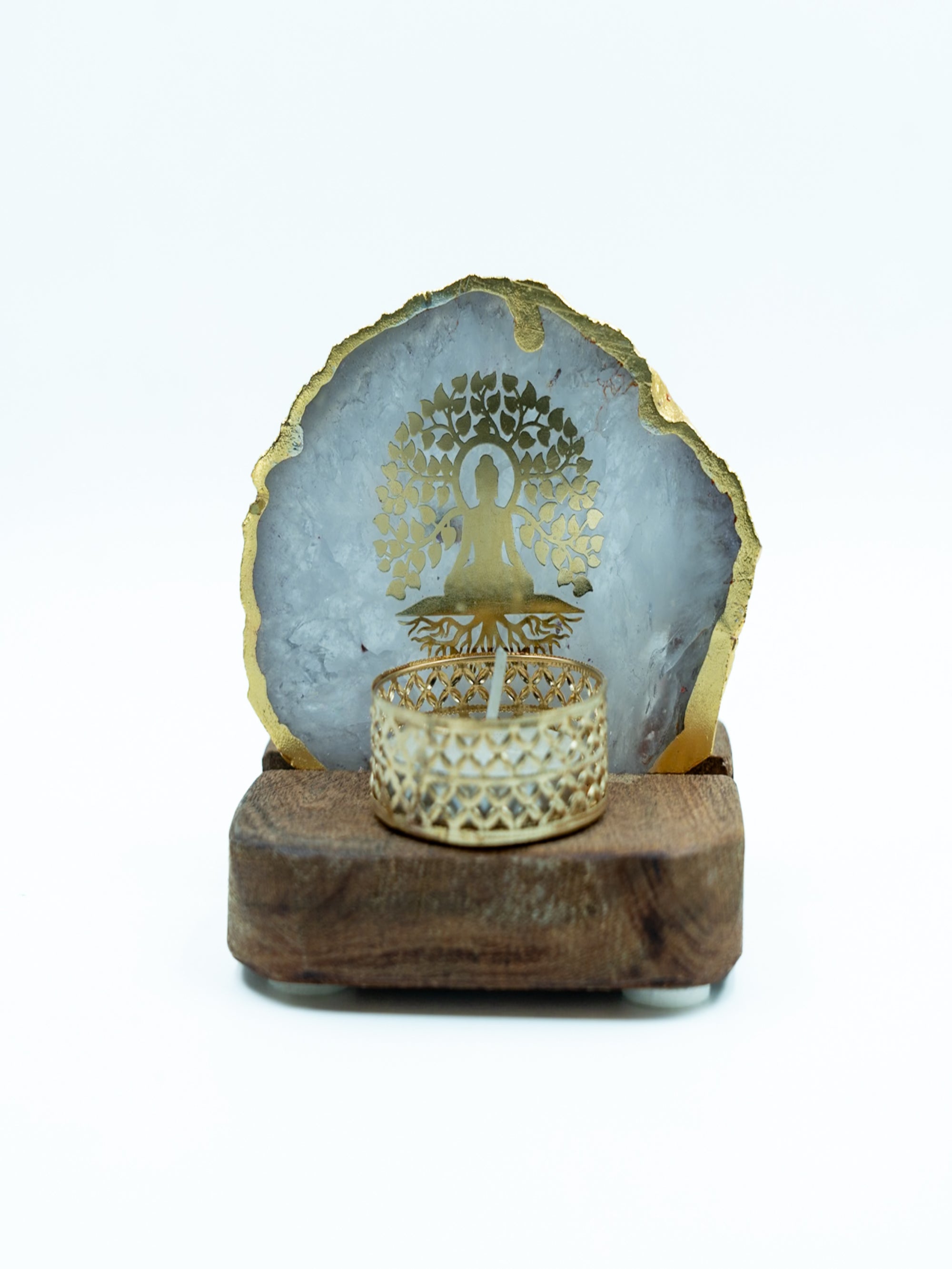 Budha Tree Agate Tealight Wooden