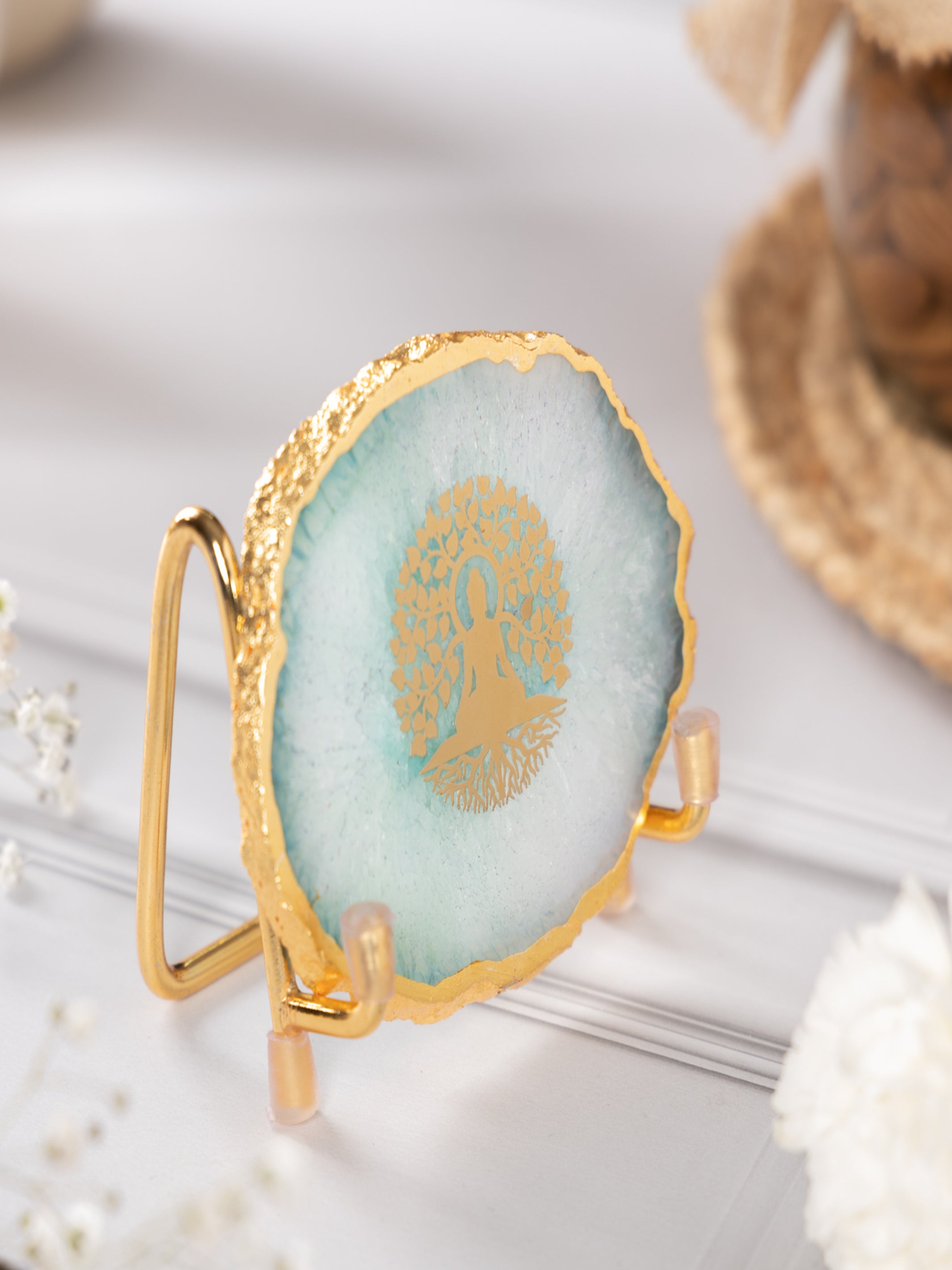 Budha Tree Agate Metal Showpeice