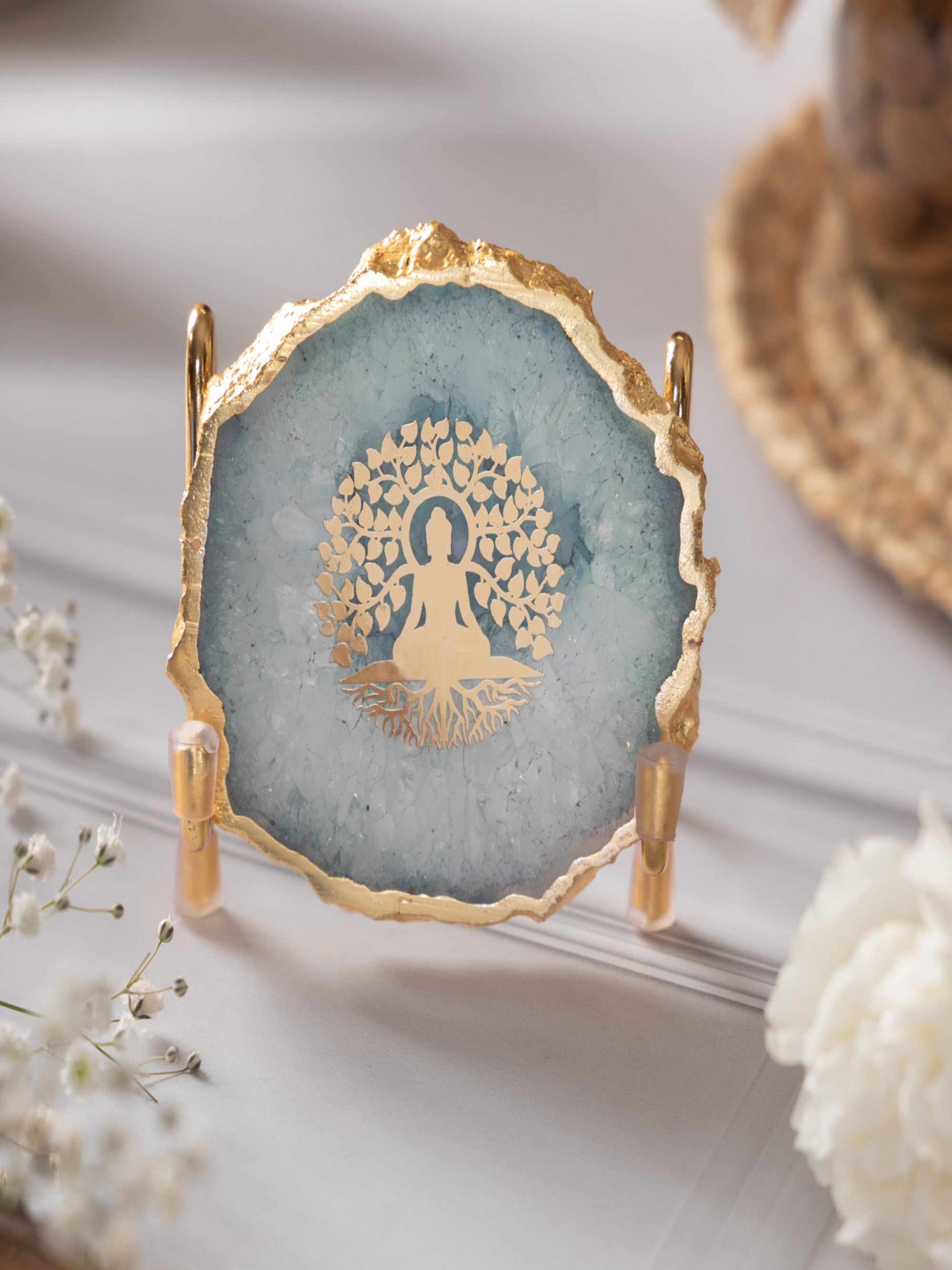 Budha Tree Agate Metal Showpeice