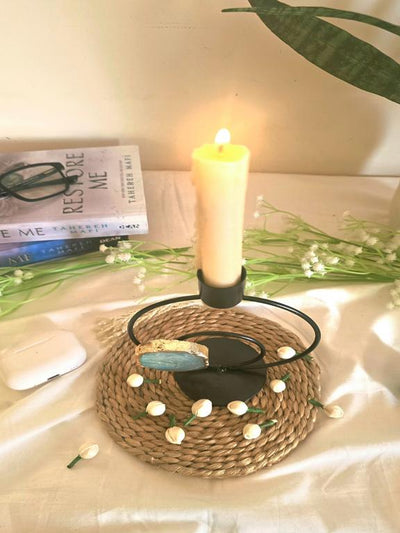 Candle Stand Double Metal Ring Round with Turquoise Agate
