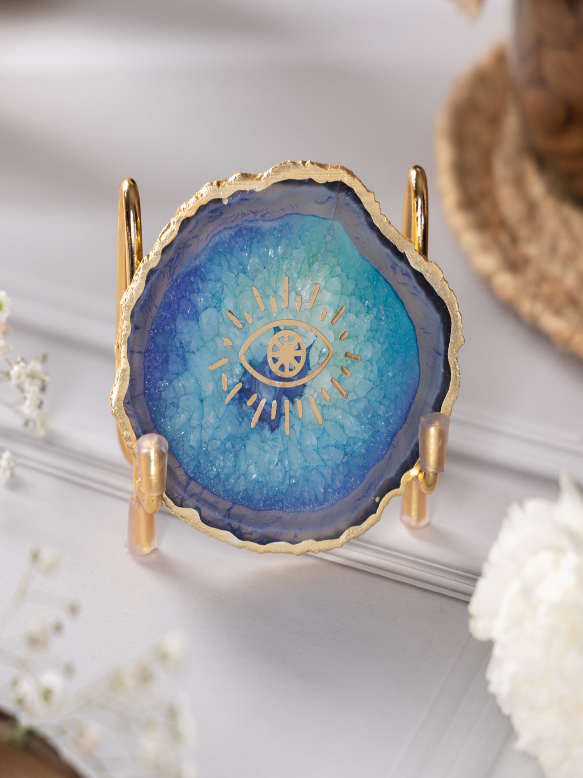 Evil Eye Agate Metal Showpeice