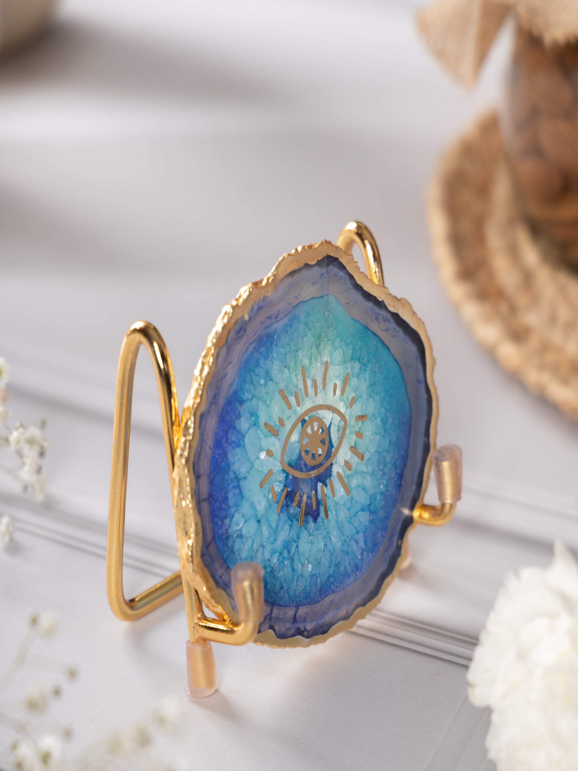 Evil Eye Agate Metal Showpeice